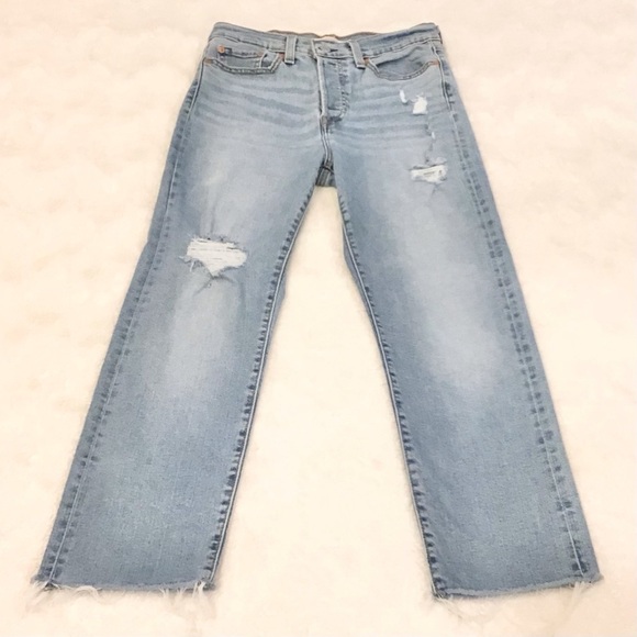 Levi’s 28 (6/7) Wedgie Straight Women’s Jeans Distressed High Rise Cropped - Picture 6 of 13